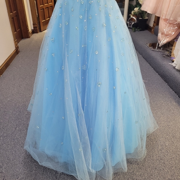 MORI LEE SPLASH BLUE BALLGOWN DRESS - Picture 2 of 11